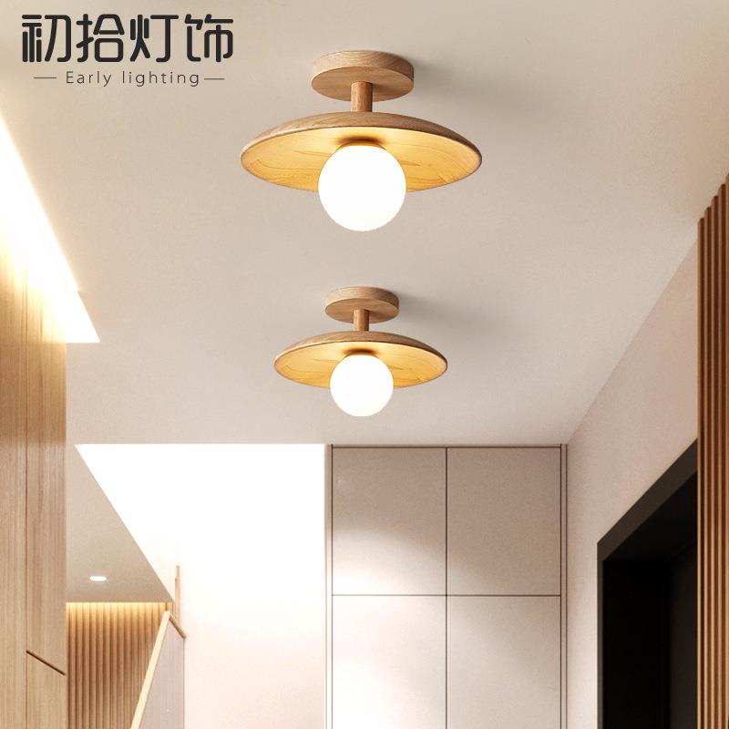 原木风小吸顶灯北欧玄关过道走廊阳台灯具日式魔豆泡泡灯衣帽间灯