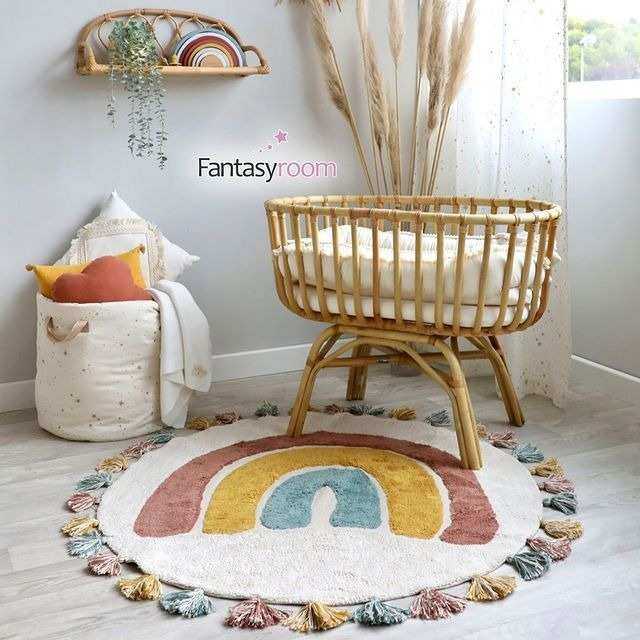 INS儿童房彩虹图案流苏边饰儿童地毯游戏爬行垫