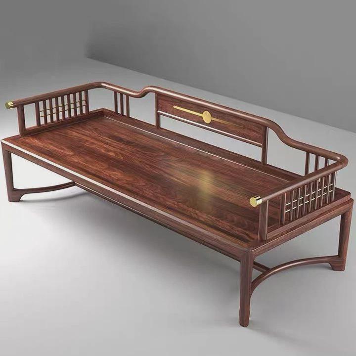 乌金木新中式罗汉床小户型全实木沙发床两用客厅简约现代抽推拉床