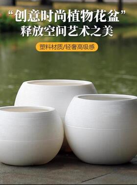 自营镁泥树脂花盆简约圆球型软装特大花器客厅搭配