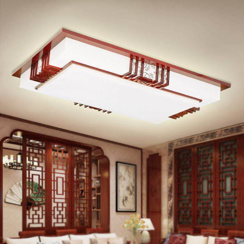 中式吸顶灯Led客厅灯实木彷古羊皮灯卧室餐厅灯方形矩形书房灯
