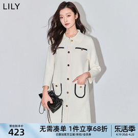 lily2024春女装，含绵羊毛复古小香风中长款针织，连衣裙小个子女