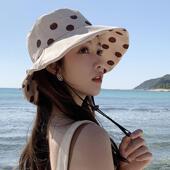 渔夫帽女夏季 潮户外圆点遮阳帽日系波点盆帽可折叠度假太阳帽 韩版