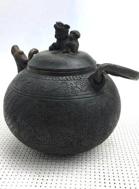 VHR古玩收藏仿壶古做铜旧器黑色酒茶壶摆件6