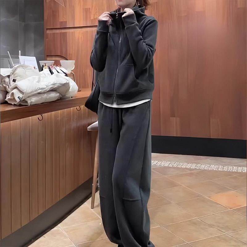 欧洲站休闲运动套装女2026新款春秋大码时尚卫衣外套阔腿裤两件套