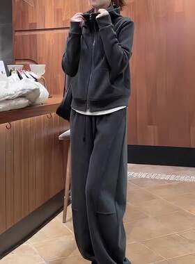 欧洲站休闲运动套装女2026新款春秋大码时尚卫衣外套阔腿裤两件套