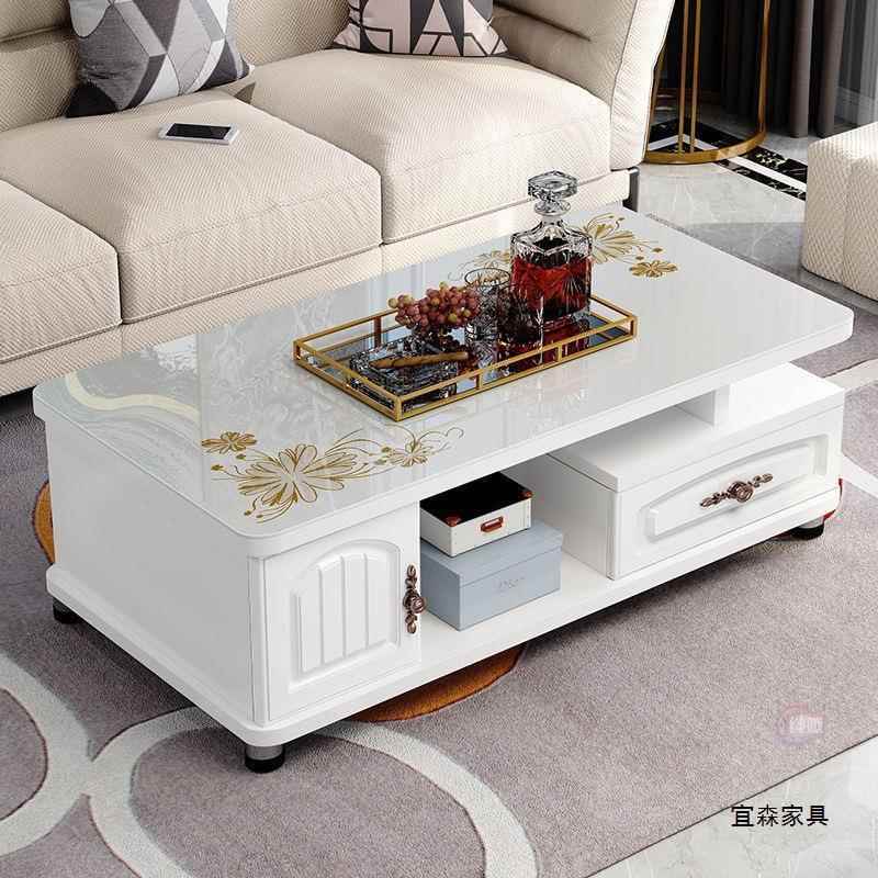 欧茶式圆角几简QNI约现代家柜用厅电视茶几组合小户型钢化玻璃客