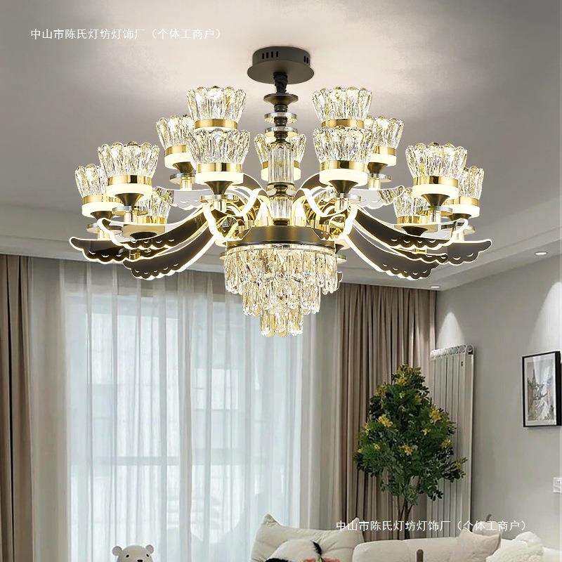 灯臂发光水晶吊灯客厅灯现代轻奢主灯简约大气别墅智能中山灯具