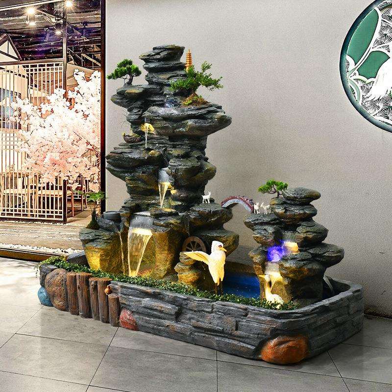 田园假山流水喷泉落地摆件花园庭院瀑布风水轮鱼池造景观招财送礼