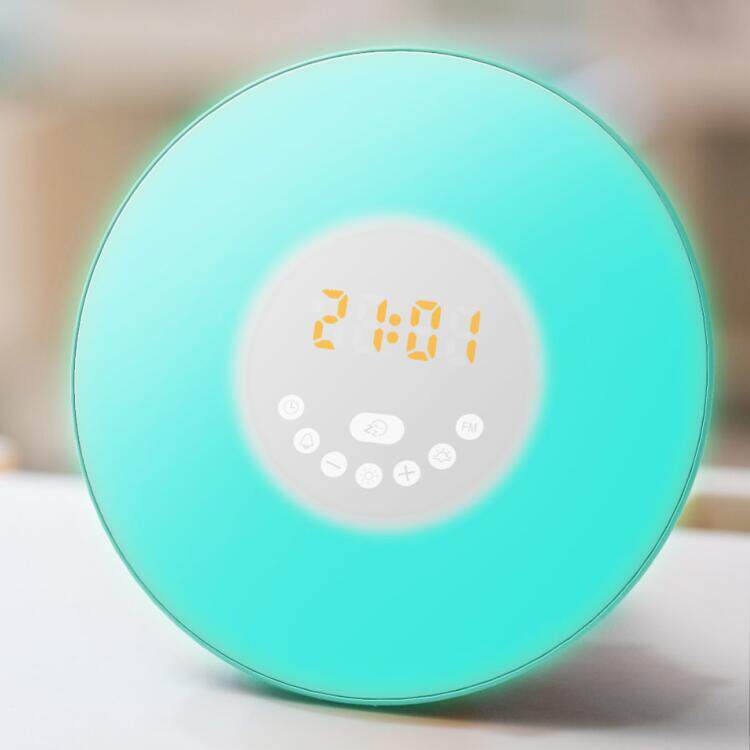 创意智能自然唤醒灯闹钟led七彩发光触控起床灯带FM收音机