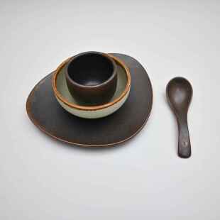 新中式创意火锅烤肉山缓缓同款摆台骨碟水杯勺碗四件套山野风日式