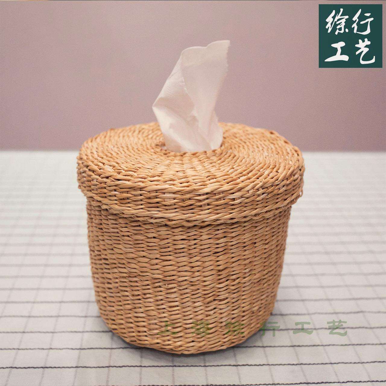 徐行纸巾盒黄草编柳藤编卷筒纸收纳盒客厅桌面浴室草编篮手工编织图片
