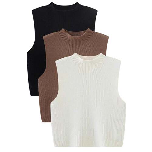Women Round Neck Sweater Vest Casual Sleeveless Crew Jumper