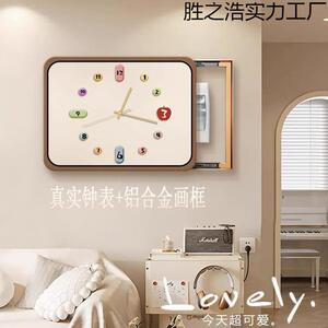 奶油风客厅电表箱装饰画带时钟表配电箱弱电箱电闸盒遮挡挂画盖板
