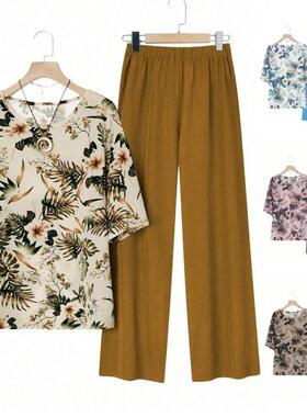 Large size printed short sleeved pants set