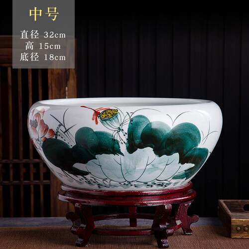 高档景德镇瓷鱼缸面摆件号养金大鱼乌龟锦鲤龟睡陶莲荷花桌盆客厅