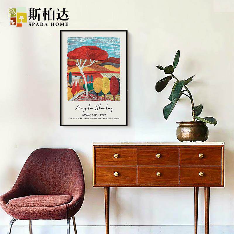 网红面美式村乡风景竖饰版有装画单幅床头玄关背景墙挂框画创意墙