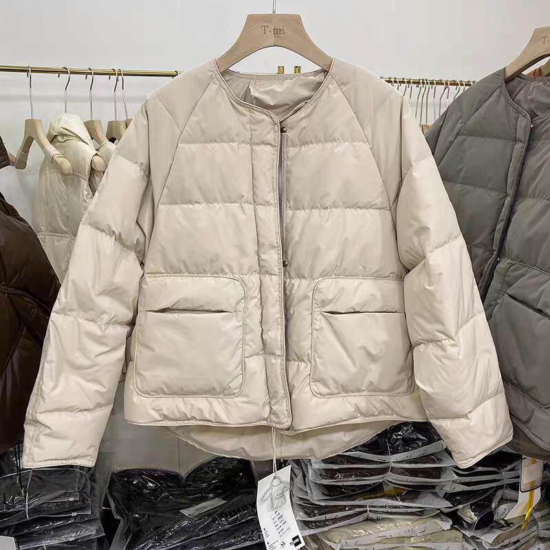 欧洲站冬季圆领白鸭绒羽绒服女新款韩版宽松轻薄短款小个子外套