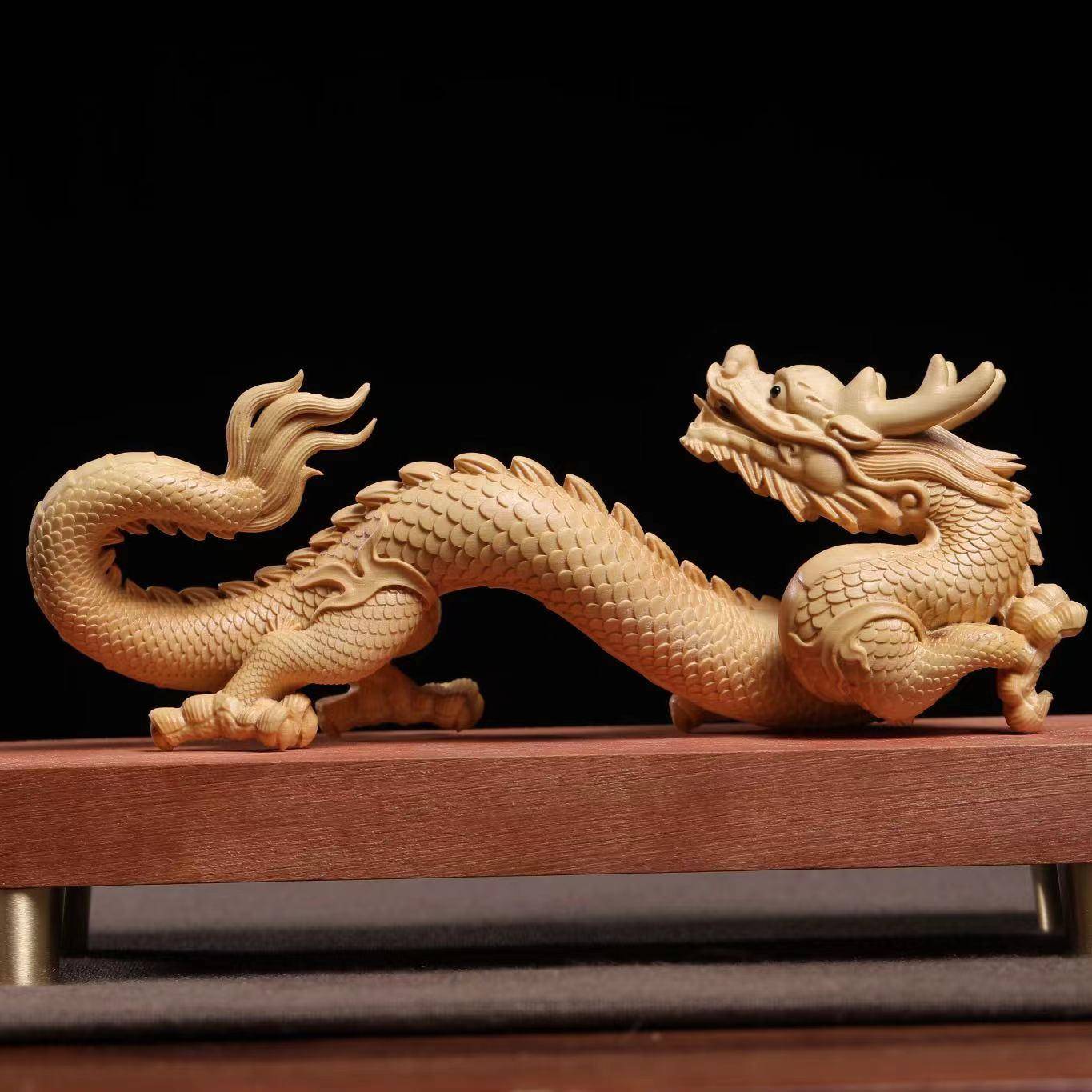 小叶黄杨木雕生肖龙雕刻摆件木制工艺品家居装饰品龙雕生肖龙摆件