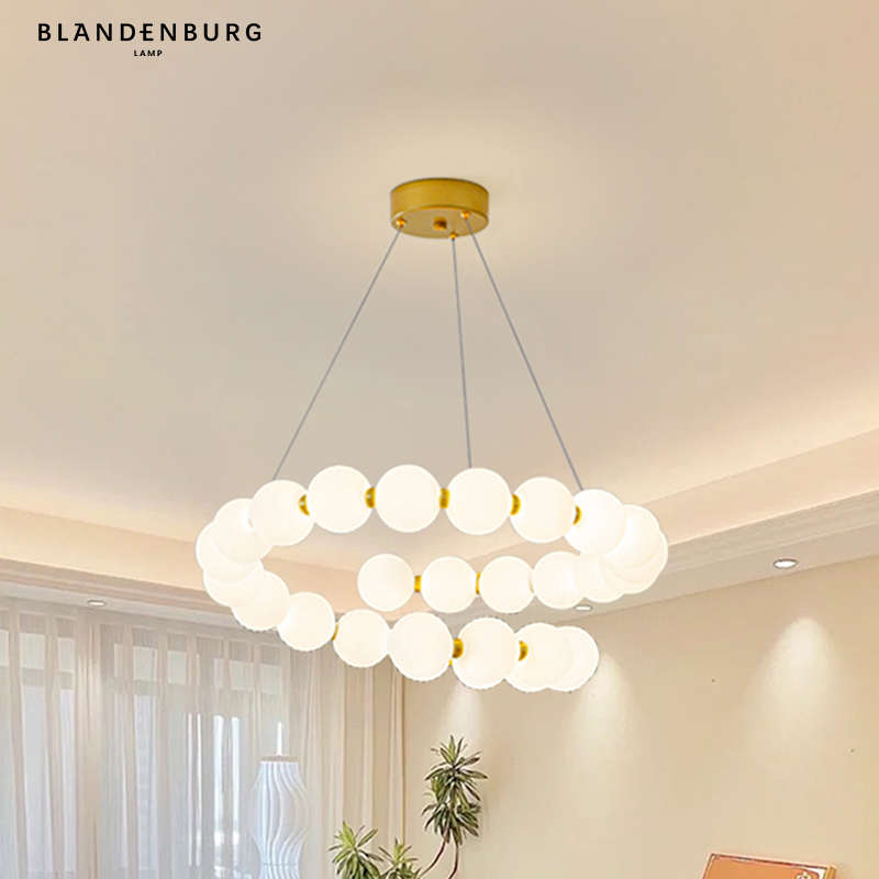 魔豆吊灯环形北欧卧室奶油风灯具现代简约客厅魔豆分子珍珠吊线灯