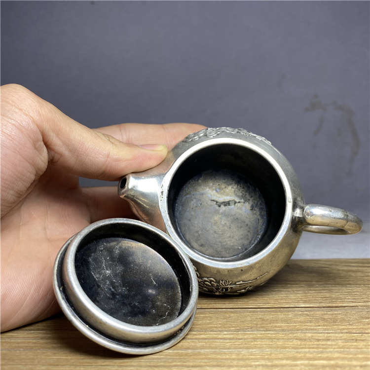 足银壶提梁茶壶老物收藏银壶高件摆件打造银精工银古董老古玩小鹿