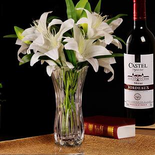 加厚水晶玻璃花瓶摆件透明水培富贵竹百合欧式 创意插花百合 客厅