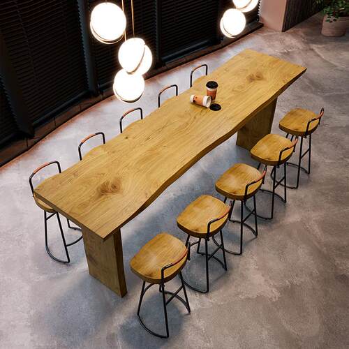 现代实木吧台桌阳台休闲靠墙小吧台家用高脚餐厅商用长条窄桌椅