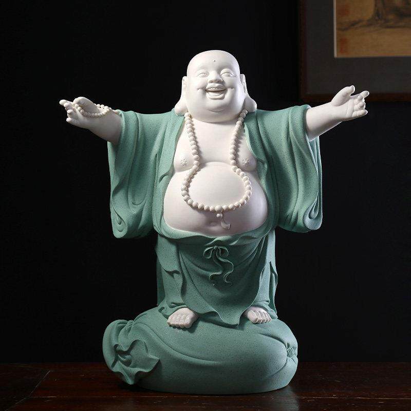 陶瓷弥勒佛像摆件招财弥勒佛大肚笑佛工艺品客厅玄关会所装饰瓷器