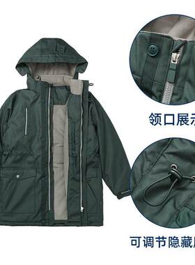 秋冬装小学生校服冲锋衣外套女童男童中大童防风防雨保暖棉袄墨绿