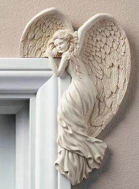新款直销跨境救赎天使门框装饰觉醒翅膀墙壁挂 天使女孩雕塑吊坠