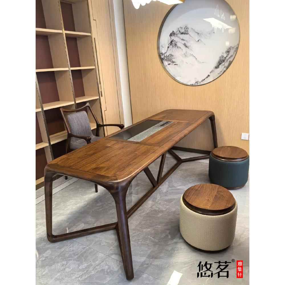 正品新胡泡中茶桌椅组合家用客厅简约现代2025新款式茶室黑桃木茶