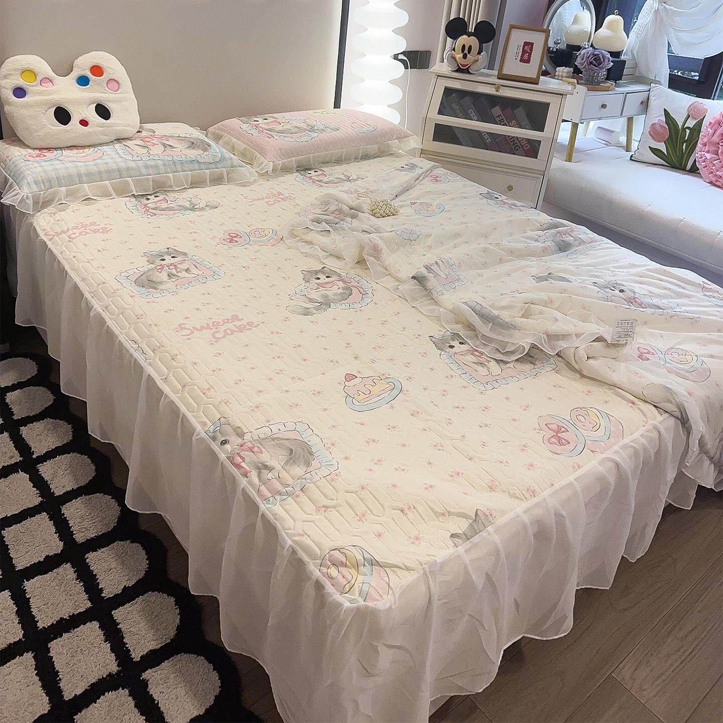 乳胶凉席凉感冰丝四件套夏季床垫床裙款高颜值夏被床单少女心床品