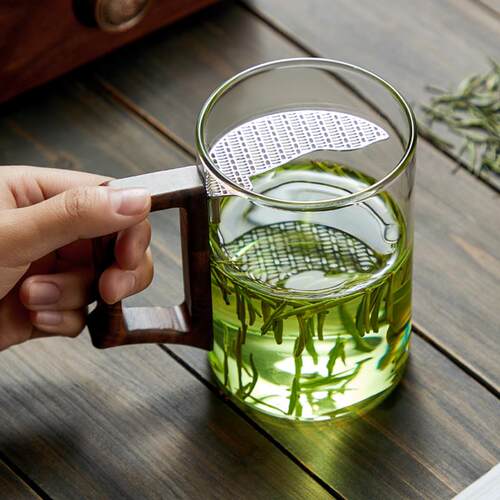 泡茶杯磁吸月牙过滤玻璃茶杯茶水分离绿茶杯女高档办公喝茶水杯子