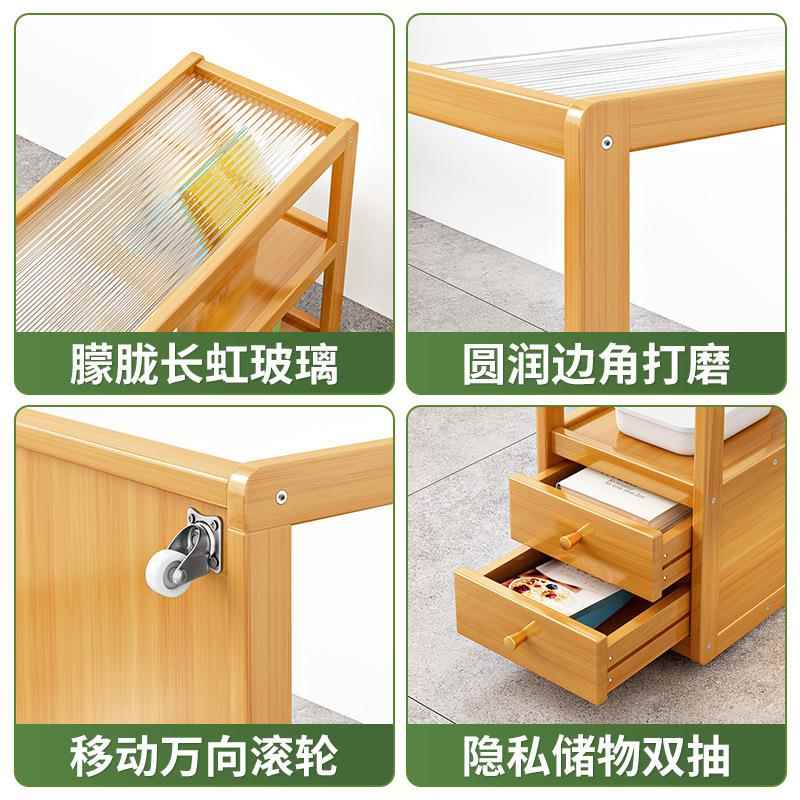 家用楠竹卧室床头柜现代几简长虹玻璃置物架约可移动客厅茶沙边几