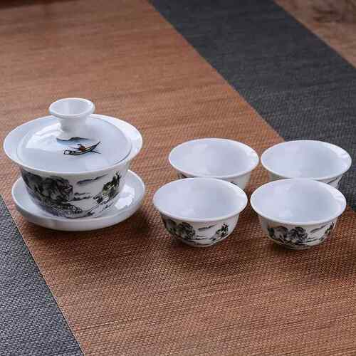 高档功夫茶具套装青茶花特陶瓷盖碗茶杯简约家用泡茶器壶套整三才