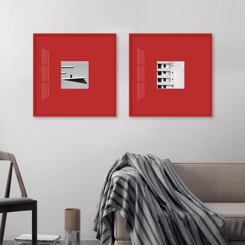 红色极简装饰画现代北欧抽象几何挂画客厅楼梯间墙面装饰艺术画