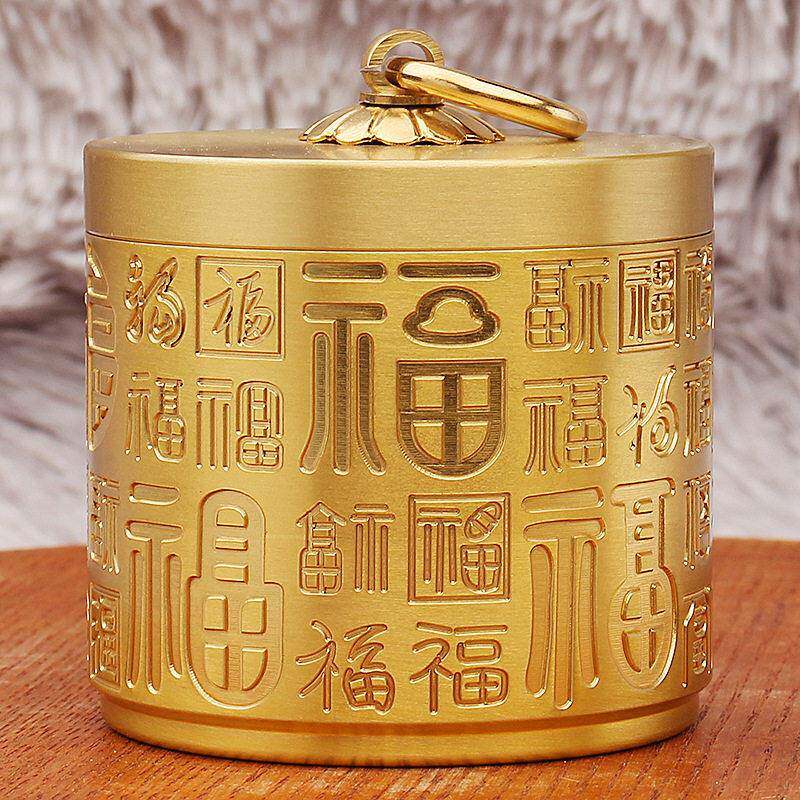 黄铜车载烟灰缸家居公室车用带盖浮雕祥云百福烟缸铜工艺品摆件