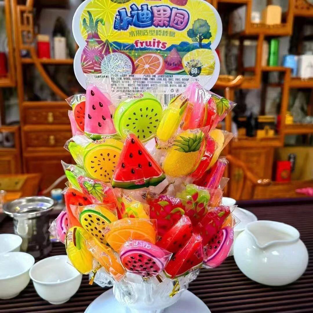 水果味棒棒糖水果造型果汁口味棒棒糖装饰糖果15g60支架棒棒