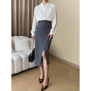 半身裙高级感 司南 侧开叉褶皱西装 秋冬法式 SN3917 时髦感通勤风