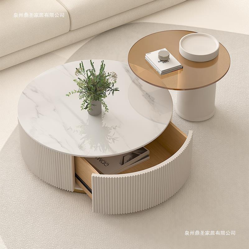 北欧客厅大理石大小茶几 家用带抽屉高地茶几 省空间置物小矮桌