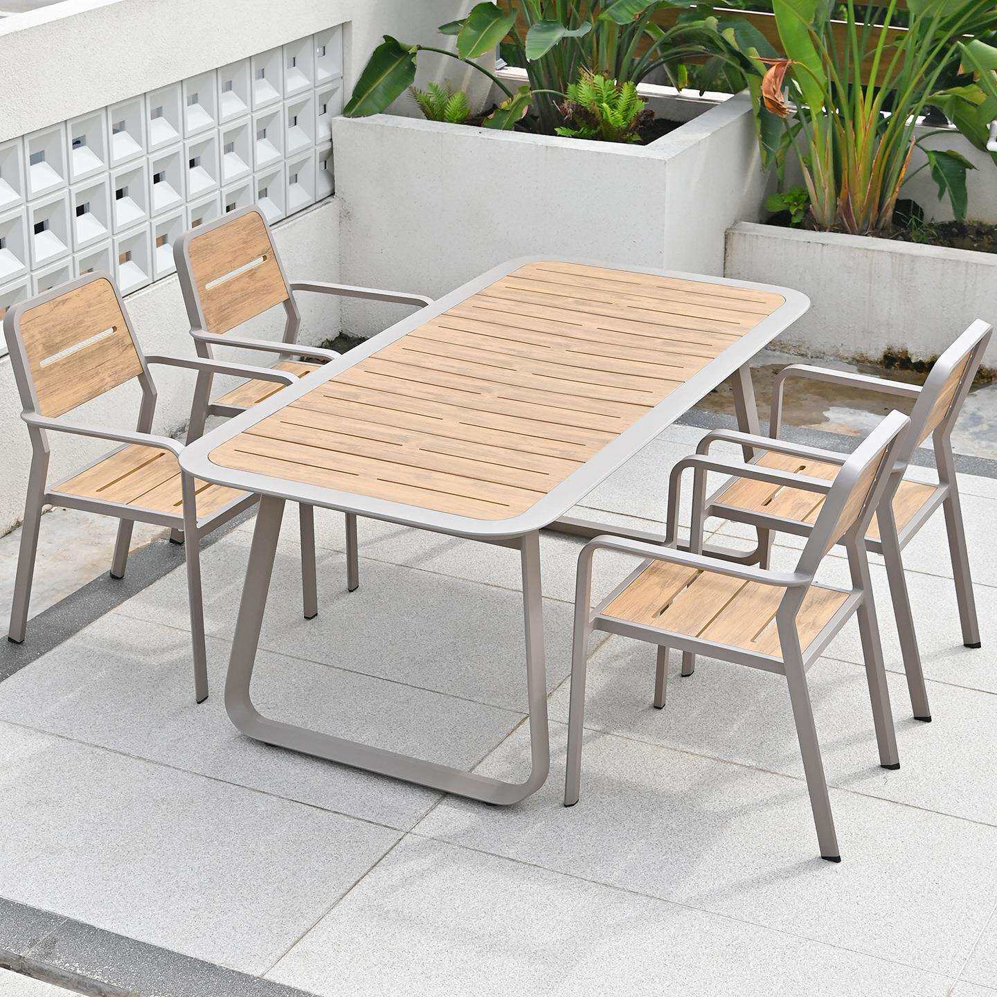 户外桌椅组合公园庭院阳台露天咖啡厅饮料店餐桌茶几塑木休闲沙发