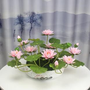 彷真荷花盆景中式假花电视柜装饰花摆放花餐桌转盘花寺庙供佛莲花