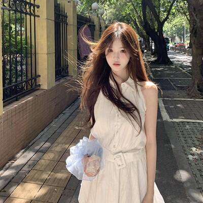 独特漂亮掐腰白色无袖洋装女夏季2025新款温柔风气质初恋小白裙