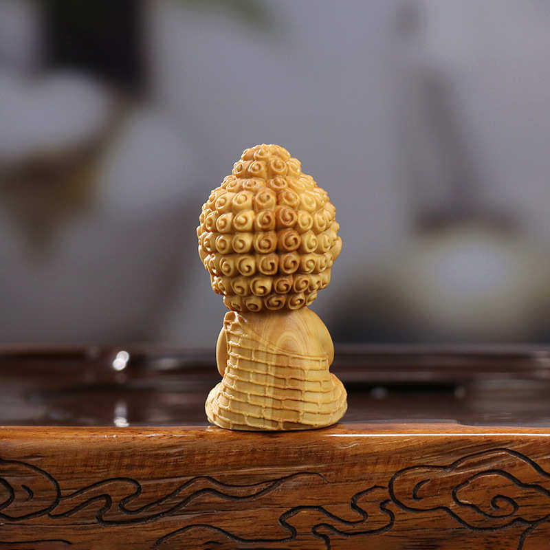 黄杨木雕中式莲花底座释迦牟尼手把件Q版宝宝佛神像摆件家居饰品