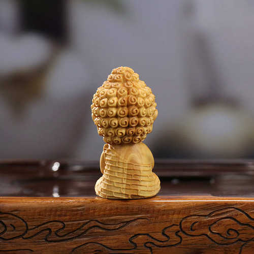 黄杨木雕中式莲花底座释迦牟尼手把件Q版宝宝佛神像摆件家居饰品