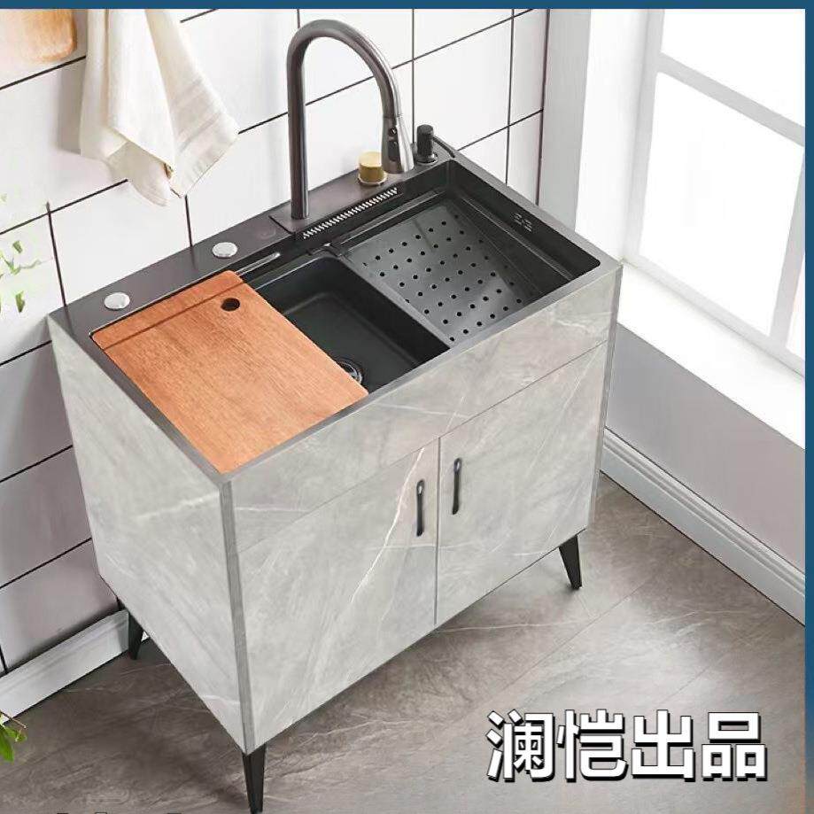厨房不锈钢洗菜盆一体柜子洗碗池出租房家用水槽简易菜池子带架子