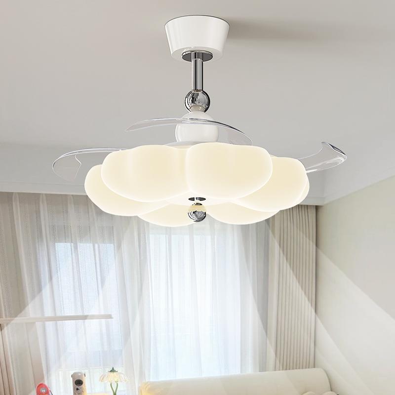 隐形风扇灯餐厅吊扇灯新款中古奶油风静音大风力卧室吸顶风扇灯