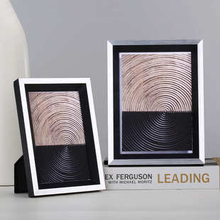 银黑色实木相框摆台 金属拉丝相框 轻奢样板房样板间实木相框摆台