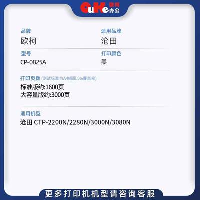 适用沧田CP-0825A硒鼓CTP-3080N硒鼓CTP-2280N硒鼓CTP-2200N粉盒