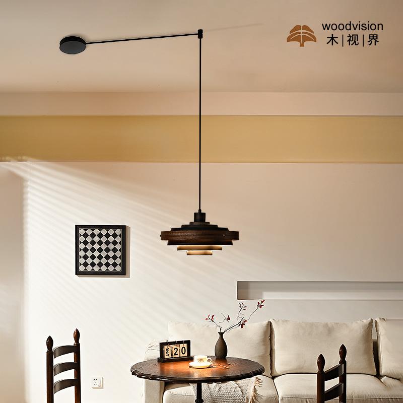 日式胡桃木简易移位餐厅吊灯复古南洋风设计师餐桌中古店铺吊灯
